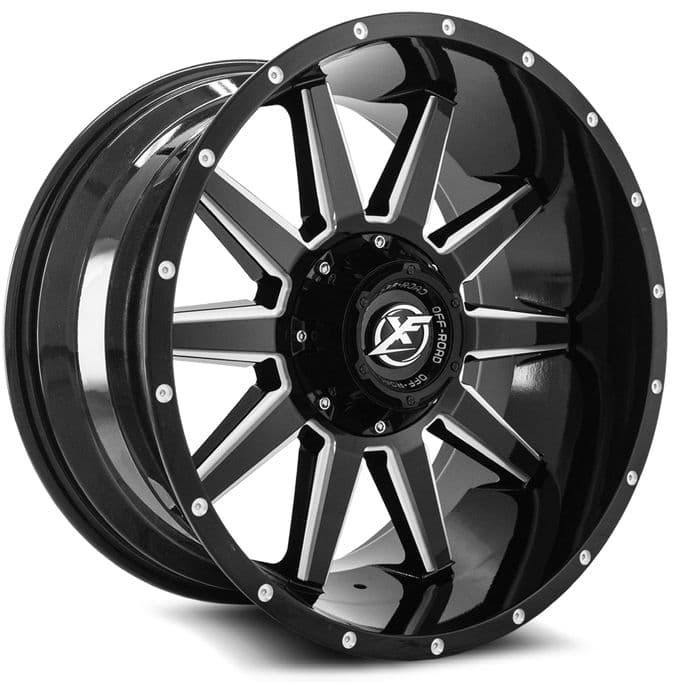 20 XF Off-Road XF-219 Gloss Black & Milled Wheel 20x12 5x5/5x5.5 -44mm Rim  - Autoparts4less